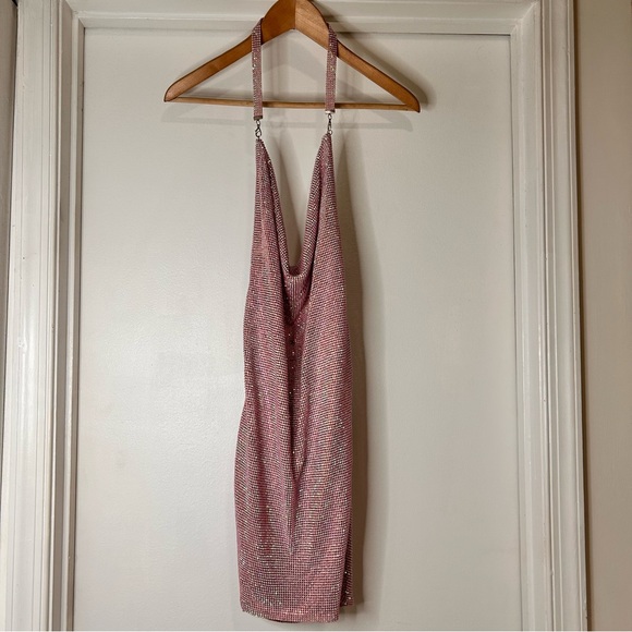Custom Made Halter Dress With Pink Shimmering Rhinestones - Size 2 - Picture 3 of 16